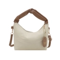 Chic cream pleated cloud bag with brown knot handle and adjustable shoulder strap - Off White