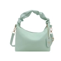 Minimalist light green pleated small square bag with textured handle and fashion tag - Green