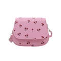 Pink saddle crossbody bag with cute cherry print and adjustable leather strap for women - Pink