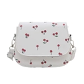 French style white underarm bag with cute red cherry pattern and silver hardware - White