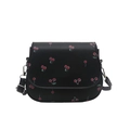 Black cherry print saddle bag with adjustable strap and cute aesthetic for women - Black