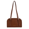 Bolso de hombro minimalista en cuero mate marrón con hebillas y letras doradas de moda - Marrón