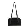 Bolso de hombro minimalista en cuero negro con costuras blancas y hebillas de plata fina - Negro