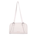 Bolso de mano minimalista en cuero sintético blanco con correas ajustables y letras doradas - Blanco