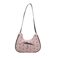 Pink quilted shoulder bag with black bow prints and a metallic heart pendant decoration - Pink
