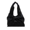 Black bow pleated tote bag with large capacity for women commuting, stylish shoulder bag - Black