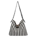 Striped canvas tote bag with black and white vertical patterns and geometric strap - Black