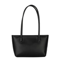 Minimalist black soft PU leather tote bag with long shoulder straps for daily use - Black
