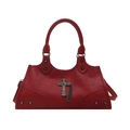 Borsa gotica rosso scuro con ciondolo a croce d'argento e dettagli con borchie - Rosso