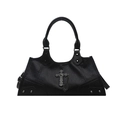Borsa gotica nera con borchie, ciondolo a croce d'argento e catena in stile punk - Nero