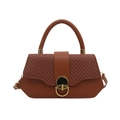 Vintage brown geometric hexagon handbag with woven flap and gold metal ring lock - Brown