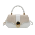 Elegant white crossbody handbag with woven flap and golden semicircular metal clasp - White