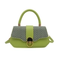 Lime green geometric handbag with grey herringbone weave and gold round swivel lock - Green