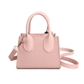 Pink woven mini tote bag with smooth leather handles and gold metal hardware detailing - Pink