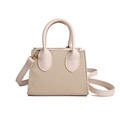 Minimalist beige textured woven handbag with premium leather straps and top handle - White