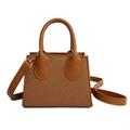 Brown woven texture mini bag with smooth leather straps and golden hardware accents - Brown