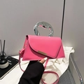 Elegant rose pink geometric flap handbag with unique silver metallic handle and shoulder strap - Pink