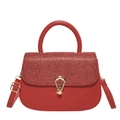 Chic red sequined flap handbag with gold horseshoe buckle and top handle for women - Red