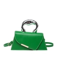 Bolso geométrico verde con asa plateada y costuras blancas en contraste para mujer - Verde
