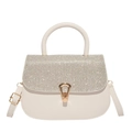 Creamy white crossbody bag with sparkling silver rhinestone flap and gold buckle - White