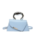 Light blue leather trapezoid handbag with fluid silver handle and gold bar detail - Blue