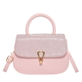 Pink crossbody bag featuring a rhinestone-embellished flap and gold metal clasp - Pink
