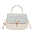 Cream white crossbody bag with sparkling silver sequin flap and gold U-shaped metal buckle - Silver
