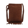 Brown faux suede crossbody bag with bohemian tassels and minimalist geometric stitching - Brown