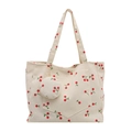 Off-white corduroy tote bag with cherry print and matching round coin purse pendant - Off White