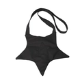 Unique black star-shaped canvas crossbody bag with decorative stitching for daily fashion - Black