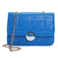 Minimalist bright blue quilted square crossbody bag with gold chain strap for summer - Blue