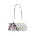 Sac baguette blanc en jacquard avec nœuds noirs et détails de ruban rose sur blanc - Blanc avec écharpe (jh8054)