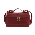 Borsa in pelle intrecciata rosso scuro con finiture dorate e manico superiore - Rosso