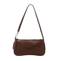 Elegante dunkelbraune Baguette-Tasche mit Krokodilmuster, Silberbeschlägen und Riemen - Braun
