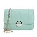 Chic mint green quilted crossbody bag with gold chain strap and elegant flap closure - Green