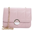 Pink quilted crossbody bag with golden chain strap and round metallic buckle - Pink