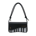 Sac bandoulière motif touches de piano avec boucle dorée et design bicolore chic - Noir
