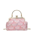 Pink sequin crossbody bag with vintage gold heart lock and chain strap for women - Pink