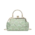 Pale green sequin evening clutch bag with gold flower handle and chain strap - Green