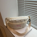 Sac bandoulière en nylon blanc cassé avec broderie nœud rose et sangle ajustable - Blanc