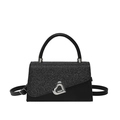 Sac à bandoulière bicolore noir élégant avec rabat pailleté et boucle coeur en argent - Noir