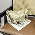 Borsa a spalla a mezzaluna alla moda con paillettes oro e argento lucide e catena - Giallo