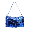 Borsa a mezzaluna con paillettes blu, catena argento e design alla moda a luna - Blu
