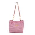 Borsa a spalla trapuntata rosa con catena ed etichetta del marchio per le donne - Rosa