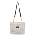 Borsa tote bianca casual con trama a griglia e manici in pelle marrone da donna - Bianco