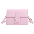 Pink faux leather shoulder bag with decorative square buckle and adjustable strap - Pink
