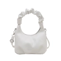 Chic white pleated shoulder bag with fashion lettering and adjustable crossbody strap - White