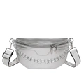 Silver metallic saddle bag with chunky chain and adjustable fabric strap in a modern design - Silver