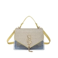 Retro glitter and blue PVC crossbody bag with large gold SS logo and chain fringe - Gold