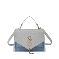 Fashionable silver glitter and blue PVC handbag with gold logo and metal chain strap - Silver